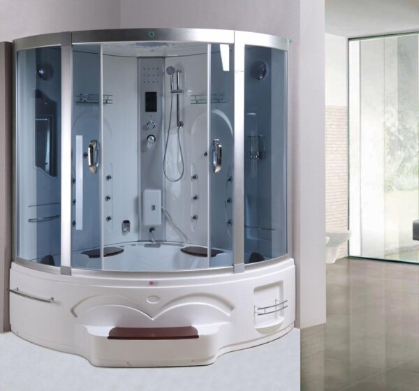 Luxus Dampfdusche mit Saunafunktion, Massagedüsen, LED-Lichtern, Tropenbrause, Sitzfläche, Radio, LCD-Bildschirm, Rücken- und Fußmassage