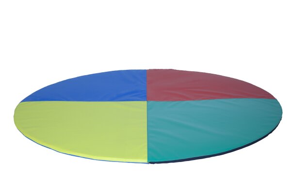 Runde Faltmatte für Schulen und Sportzentren – bunte Matte in Blau, Grün, Rot und Gelb, ideal für Kinder bei Bewegungsübungen, Spielen und Turnen.