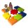 Kinder spielen auf einer bunten Puzzle-Matte, perfekt für kreative und motorische Übungen.