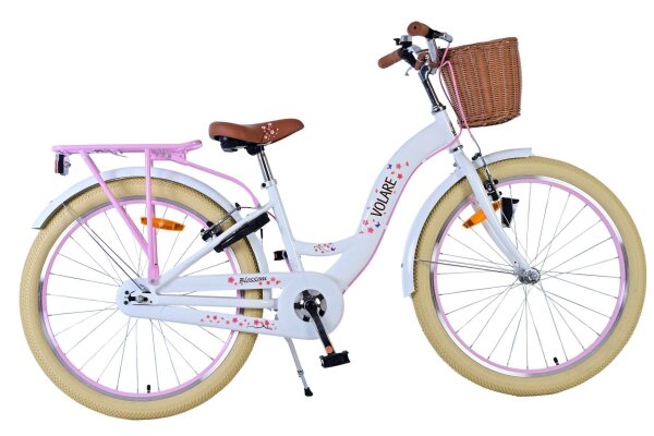 Volare Blossom Kinderfahrrad für Mädchen - 24 Zoll in Weiß mit Handbremsen