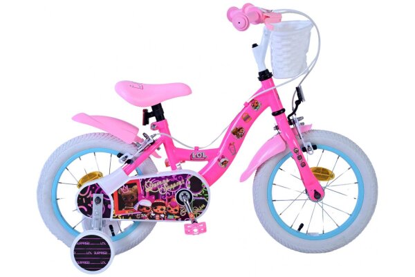 Volare Dolls Kinderfahrrad für Mädchen - 14 Zoll in Rosa mit Handbremsen