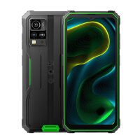 Blackview BV4800SE Outdoor Smartphone – Rückseite und Vorderseite frontal leicht überlappend und buntem Dispaly