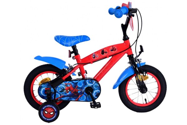 Volare Ultimate Spider-Man Kinderfahrrad - Jungen - 12 Zoll - Blau/Rot - Zweihandbremsen