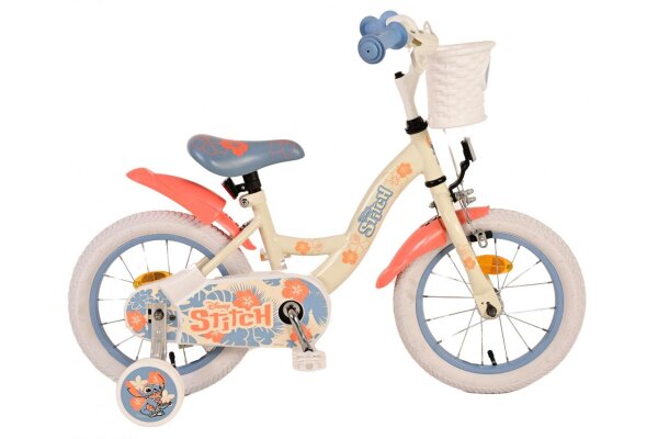 Volare Disney Stitch Kinderfahrrad - Mädchen - 14 Zoll - Creme Koralle Blau