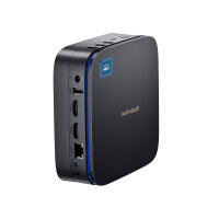 Blackview MP60 Mini PC – Seitenansicht im stehenden Betrieb mit sichtbaren Anschlussmöglichkeiten