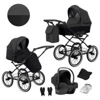Kombikinderwagen in drei Perspektiven: links die linke...