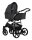 Kinderwagen in leicht schräger Seitenansicht, sichtbar mit Sonnenverdeck, Sicherheitsbügel, Vier-Rad-Fahrgestell und geräumigem Unterkorb.