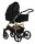 Kinderwagen in leicht schräger Seitenansicht, sichtbar mit Sonnenverdeck, Sicherheitsbügel, Vier-Rad-Fahrgestell und geräumigem Unterkorb.