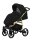 Kinderwagen in leicht schräger Seitenansicht, sichtbar mit Sonnenverdeck, Sicherheitsbügel, Vier-Rad-Fahrgestell und geräumigem Unterkorb.
