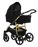 Ansicht von Schräg-Links einesmodernen Kinderwagens...