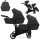 Zwillingskinderwagen-Set, Ansicht bestehend aus zwei 2-in-1 Kinderwagen in Schwarz mit schwarzem Rahmen und einer Tasche.