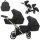 Zwillingskinderwagen-Set, Ansicht bestehend aus zwei 2-in-1 Kinderwagen in Schwarz mit schwarzem Rahmen und einer Tasche.