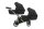 Zwillingskinderwagen-Set, Ansicht bestehend aus 2-in-1 Kinderwagen in Schwarz mit schwarzem Rahmen, Sonnenverdeck oben.