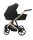Kinderwagen in Seitenansicht, sichtbar mit Sonnenverdeck, Sicherheitsbügel, Vier-Rad-Fahrgestell und geräumigem Unterkorb.