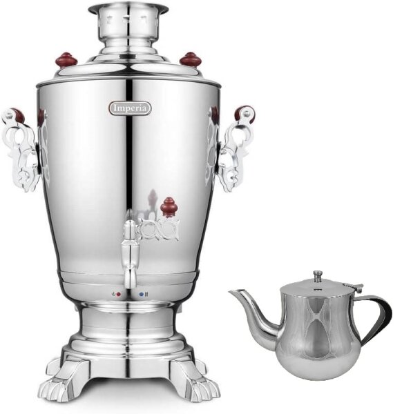Elektrischer Samowar 3,2?L mit Teekanne 0,9?L – Edelstahl Teekocher Wasserkocher russisch orientalisch für Teezeremonie Garten Camping
