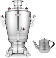 Elektrischer Samowar 3,2?L mit Teekanne 0,9?L – Edelstahl Teekocher Wasserkocher russisch orientalisch für Teezeremonie Garten Camping