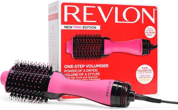 Revlon Salon One-Step Haartrockner & Volumiser – Pink Edition, Ionen- & Keramiktechnologie, 2-in-1 Stylingbürste für Glanz & Volumen