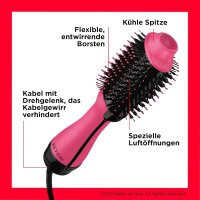 Revlon Salon One-Step Haartrockner & Volumiser – Pink Edition, Ionen- & Keramiktechnologie, 2-in-1 Stylingbürste für Glanz & Volumen