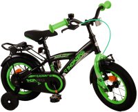 Schöne Klingel und grüne Akzente auf schwarzem Fahrrad