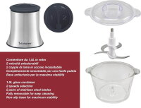 Beper P102ROB001 Glas-Zerkleinerer 1,5 L, 500 W Küchenhäcksler, Universalmixer, Edelstahl-Klingen, 2 Geschwindigkeiten, rutschfeste Basis, Lebensmittel zerkleinern