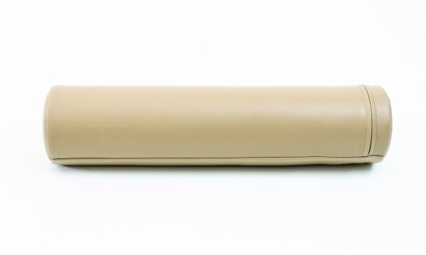 Beige, runde Tasche aus Leder für Aufbewahrung oder Transport