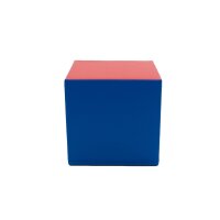 Blauer Würfel mit rotem Deckel, rechteckige Form, glatte Oberfläche