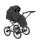 Ansicht von Schräg-Links eines modernen Kinderwagens, sichtbar mit Sonnenverdeck, Sicherheitsbügel, Vier-Rad-Fahrgestell und geräumigem Unterkorb.
