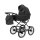 Kinderwagen in leicht Schräger Seitenansicht, sichtbar mit Sonnenverdeck, Sicherheitsbügel, passender Tasche und geräumigem Unterkorb.