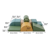 Bunte geometrische Formen aus Schaumstoff in verschiedenen Größen und Farben