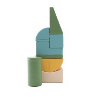 Bunte Stapelspielzeuge in verschiedenen geometrischen Formen und Farben