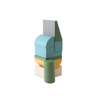 Bunte, geometrische Stapelspielzeuge in verschiedenen Formen und Farben