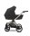 Kinderwagen in Seitenansicht, sichtbar mit Sonnenverdeck, Sicherheitsbügel, Vier-Rad-Fahrgestell und geräumigem Unterkorb.