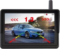 B-WARE - Lescars Solar-Funk-HD-Rückfahrkamera PA-720.slr - Kabellose Einparkhilfe mit Nummernschildhalter, Monitor & Abstandswarner