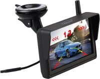 B-WARE - Lescars Solar-Funk-HD-Rückfahrkamera PA-720.slr - Kabellose Einparkhilfe mit Nummernschildhalter, Monitor & Abstandswarner