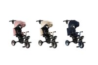 MoMi IVI Kinderdreirad 3-in-1 – 360° drehbarer Sitz, 3-Punkt-Gurt, höhenverstellbare Schiebestange, Sonnendach, PU-Räder, Frontkorb – ab 9 Monaten