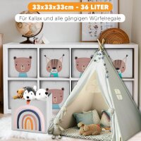 fenchi’s AUSTRIA Aufbewahrungsboxen 2er Set – 33x33x33 cm – Kallax kompatibel – stabile Faltboxen für Kinderzimmer (Bär & Katze)