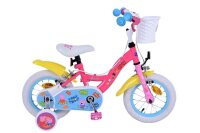 Rosa Kinderfahrrad mit Korb, weißen Reifen und...