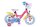 Rosa Kinderfahrrad mit Korb, weißen Reifen und bunten Aufklebern