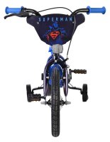 Kinderfahrrad mit Superman-Motiv und blauen Griffen, drei Räder