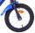 Blaues Kinderfahrrad mit lila Rad und reflektierendem Element