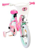 Kinderfahrrad in Pink und Mint mit Korb und Barbie-Motiv