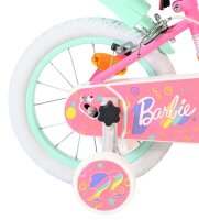 Rosa Kinderfahrrad mit weißen Reifen und bunten...