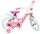 Rosa Kinderfahrrad mit Korb und bunten Barbie-Motiven