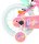 Rosa Kinderfahrrad mit weißen Reifen und bunten Barbie-Motiven