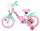 Kinderfahrrad in Pink und Türkis mit weißem Korb und bunten Aufklebern