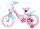 Rosa Kinderfahrrad mit weißen Reifen und Korb vorne