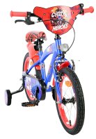 Kinderfahrrad in Blau und Rot mit Comic-Design und Stützrädern