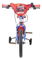 Kinderfahrrad mit rotem Lenker und stabilen Stützrädern in Blau
