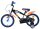 Schwarzes Kinderfahrrad mit orangefarbenen und blauen Akzenten, 16 Zoll Räder