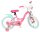 Rosa Kinderfahrrad mit Barbie-Motiv und Korb vorne